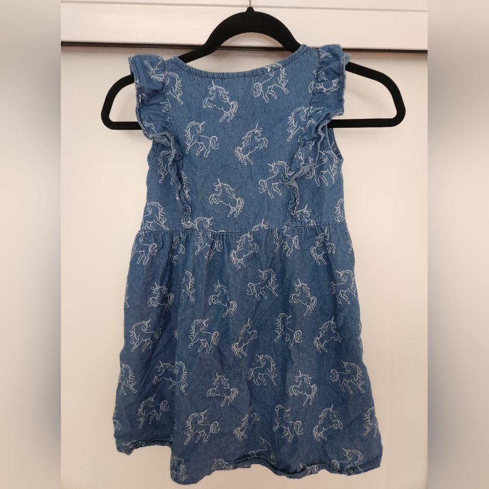 Vince Camuto Button Down Chambray Unicorn Print Dress Girls size 8